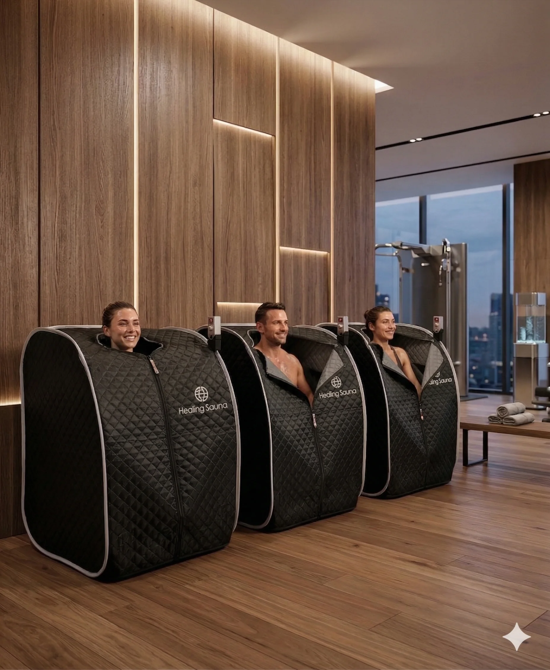 Sauna in luxury highrise gym